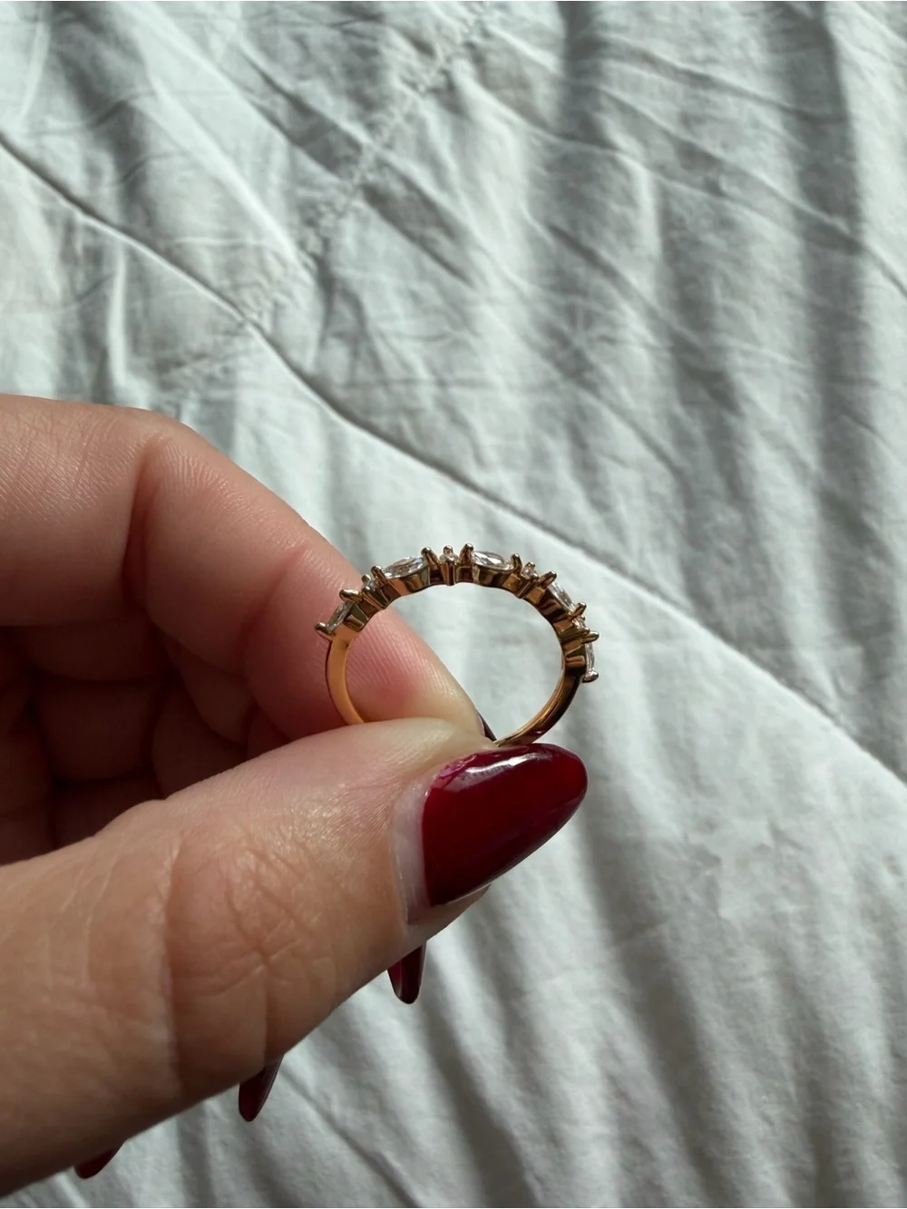 Delicate Gold Crystal Stackable Ring - Clear Stones